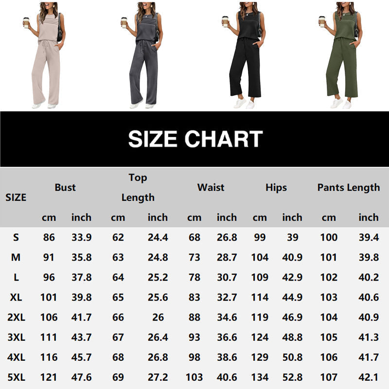 Ensemble femme : haut sans manches et pantalon à cordon de serrage
