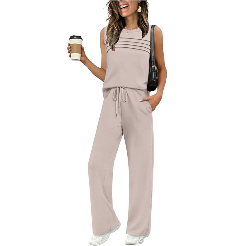 Ensemble femme : haut sans manches et pantalon à cordon de serrage
