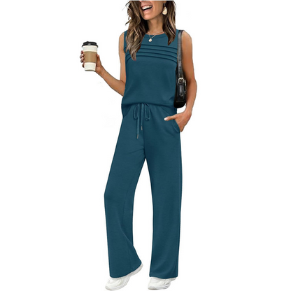Ensemble femme : haut sans manches et pantalon à cordon de serrage