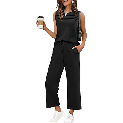 Ensemble femme : haut sans manches et pantalon à cordon de serrage