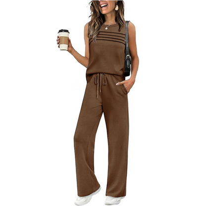 Ensemble femme : haut sans manches et pantalon à cordon de serrage