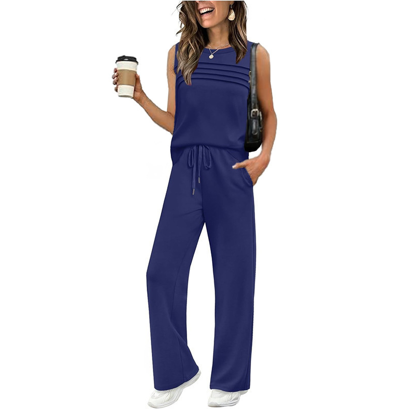 Ensemble femme : haut sans manches et pantalon à cordon de serrage
