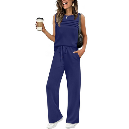 Ensemble femme : haut sans manches et pantalon à cordon de serrage
