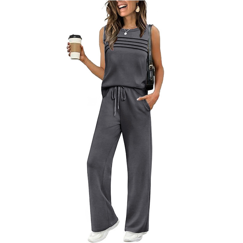 Ensemble femme : haut sans manches et pantalon à cordon de serrage