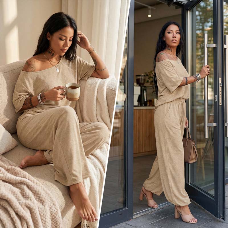 📢📢60 % DE RÉDUCTION !!!⏰ Ensemble 2 pièces Femme – Top asymétrique & Pantalon wide leg fluide pour un look chic et confortable.