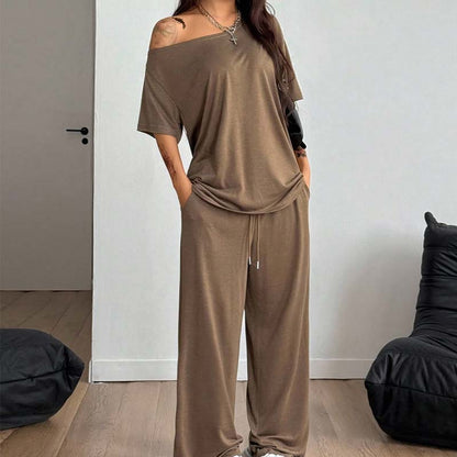 📢📢60 % DE RÉDUCTION !!!⏰ Ensemble 2 pièces Femme – Top asymétrique & Pantalon wide leg fluide pour un look chic et confortable.