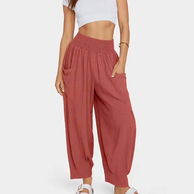 Pantalon sarouel décontracté et ample à taille haute pour femme