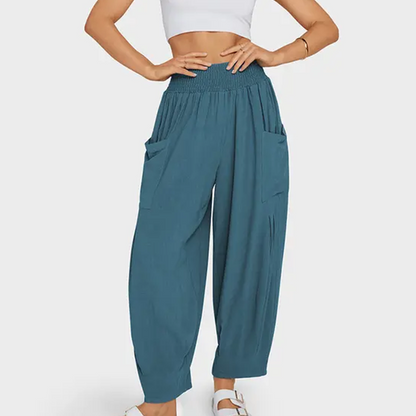 Pantalon sarouel décontracté et ample à taille haute pour femme