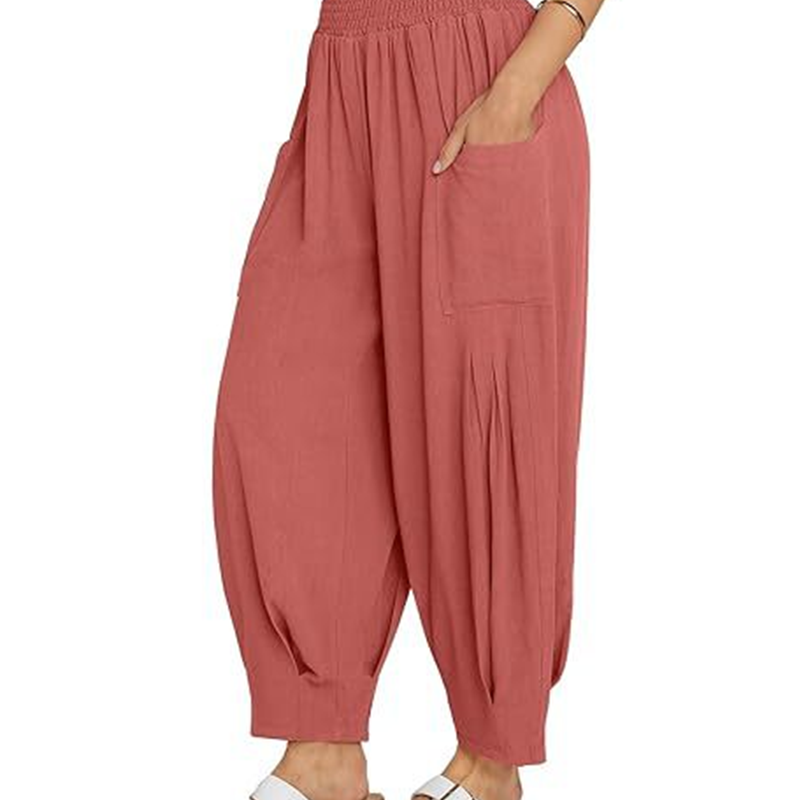 Pantalon sarouel décontracté et ample à taille haute pour femme