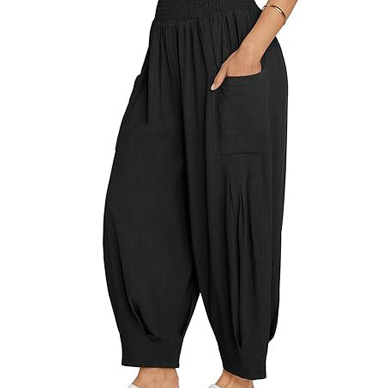 Pantalon sarouel décontracté et ample à taille haute pour femme