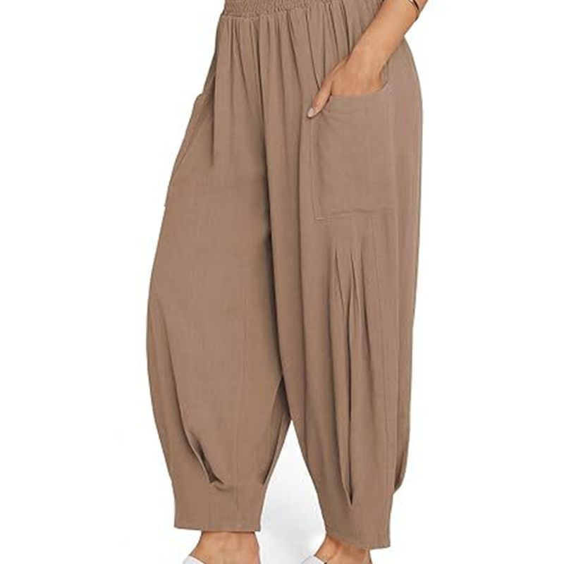 Pantalon sarouel décontracté et ample à taille haute pour femme