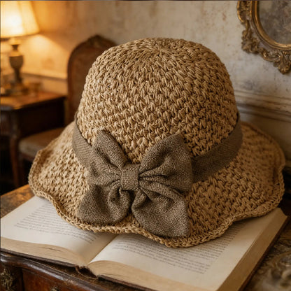 👒⏰ 50% DE RÉDUCTION ! Chapeau de Soleil en Paille Tressée avec Grand Nœud – Large Bord, Ajustable & Pliable pour Voyages 🌞