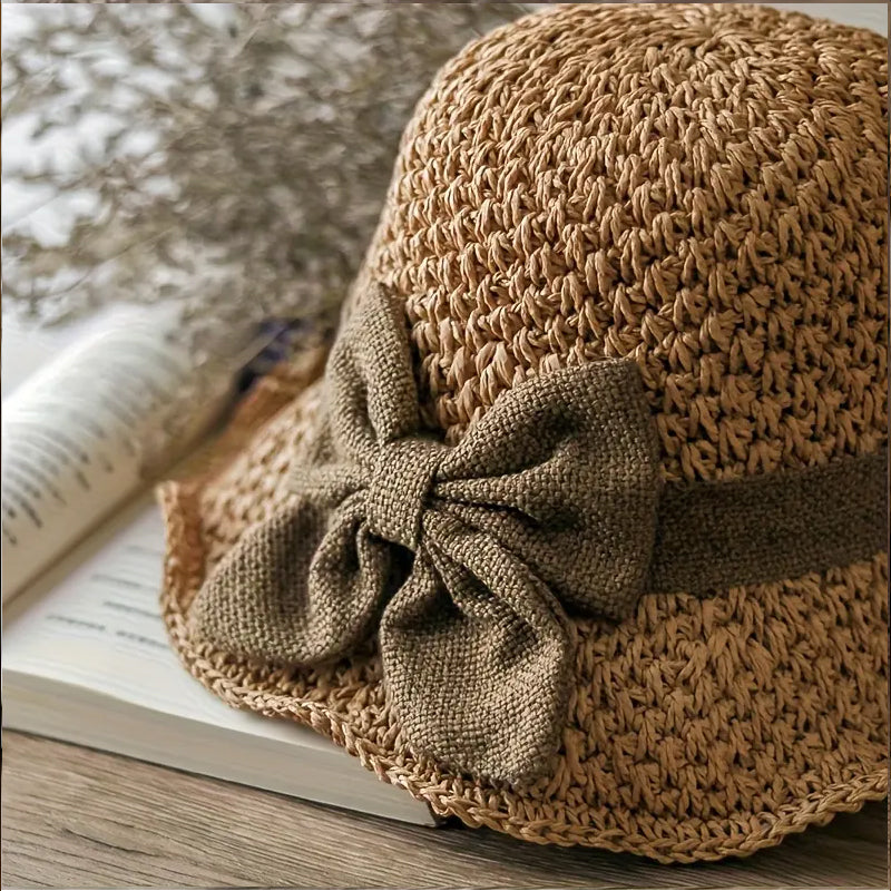 👒⏰ 50% DE RÉDUCTION ! Chapeau de Soleil en Paille Tressée avec Grand Nœud – Large Bord, Ajustable & Pliable pour Voyages 🌞