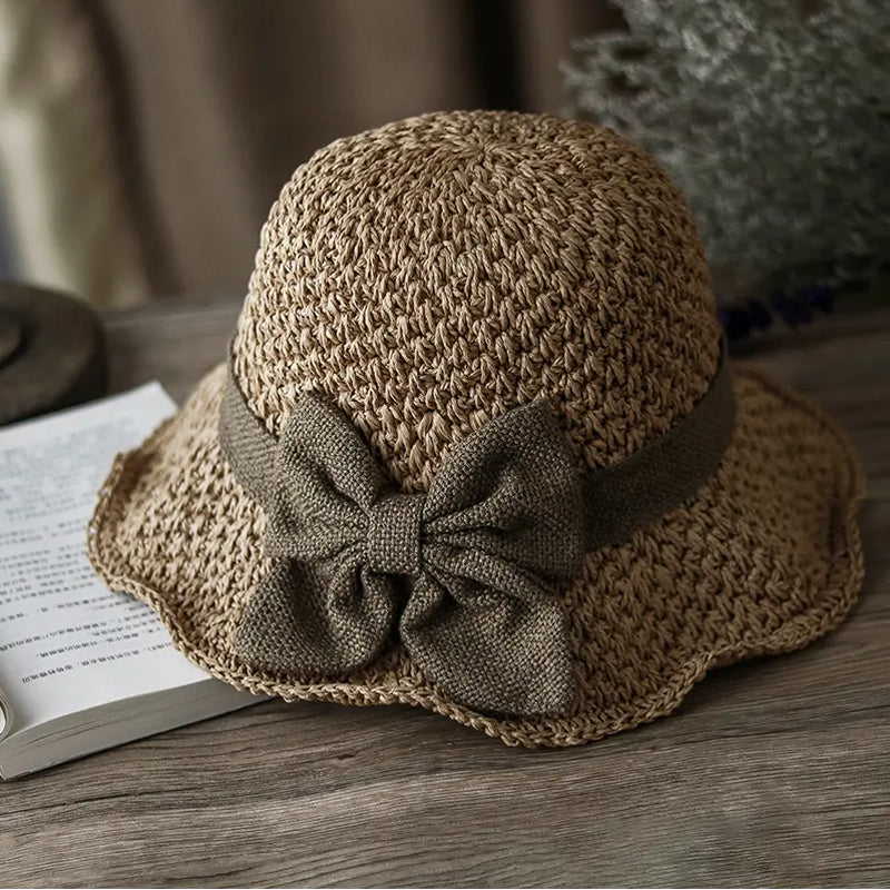 👒⏰ 50% DE RÉDUCTION ! Chapeau de Soleil en Paille Tressée avec Grand Nœud – Large Bord, Ajustable & Pliable pour Voyages 🌞