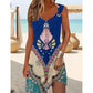 Robe d'été élégante à rayures ethniques, sans manches, col en V, coupe ample, grande taille, style décontracté, taille naturelle