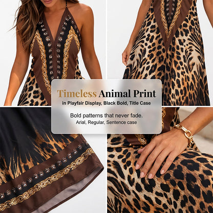 Robe longue à imprimé animal, col licou et col V