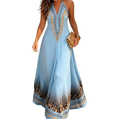 Robe longue à imprimé animal, col licou et col V