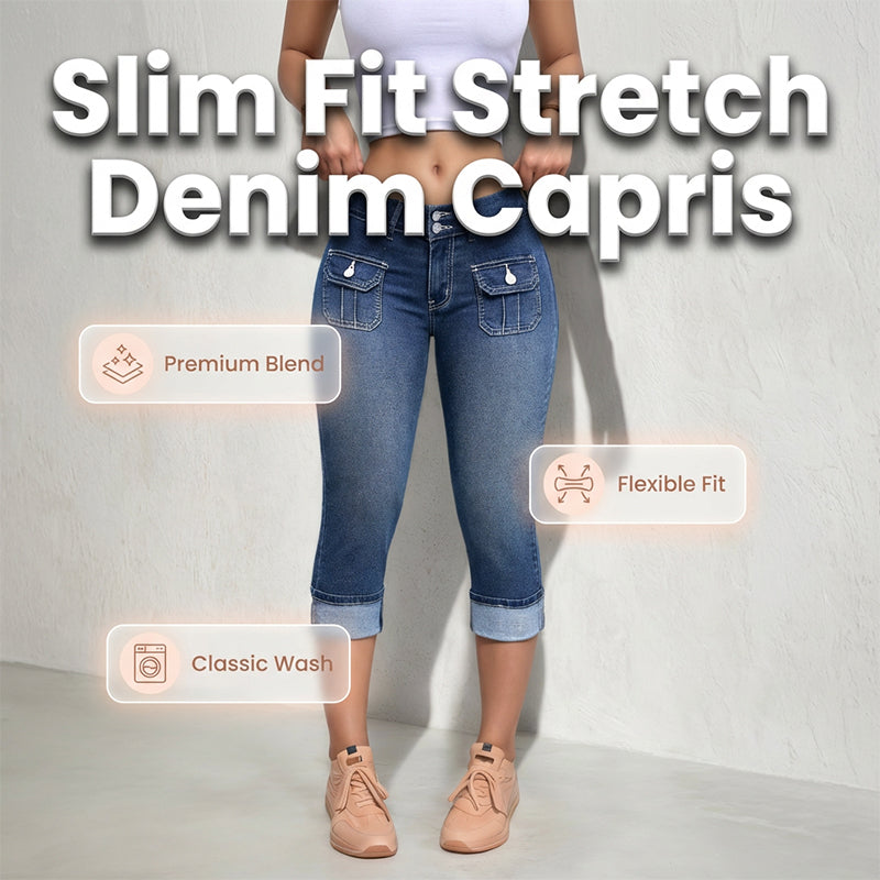 Pantalon Capri en denim stretch coupe slim pour femme