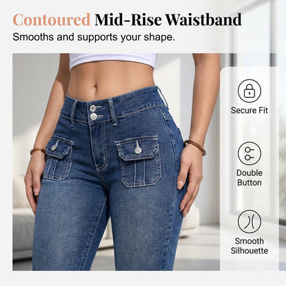 Pantalon Capri en denim stretch coupe slim pour femme