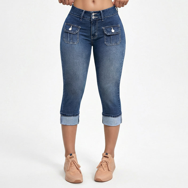 Pantalon Capri en denim stretch coupe slim pour femme