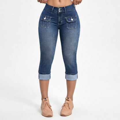 Pantalon Capri en denim stretch coupe slim pour femme