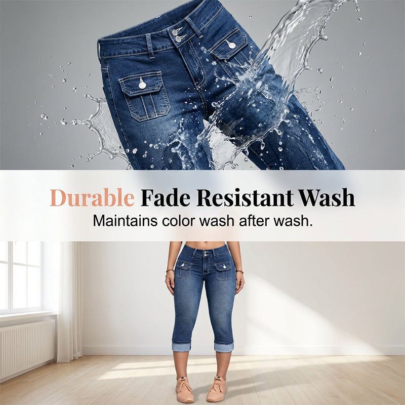 Pantalon Capri en denim stretch coupe slim pour femme
