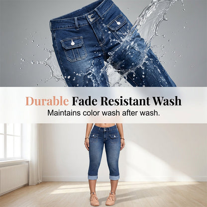 Pantalon Capri en denim stretch coupe slim pour femme