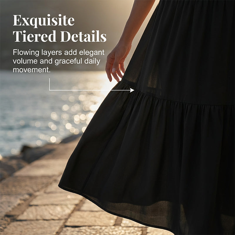 Jupe longue évasée à taille haute et smocks pour femme
