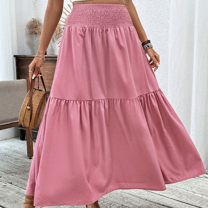 Jupe longue évasée à taille haute et smocks pour femme