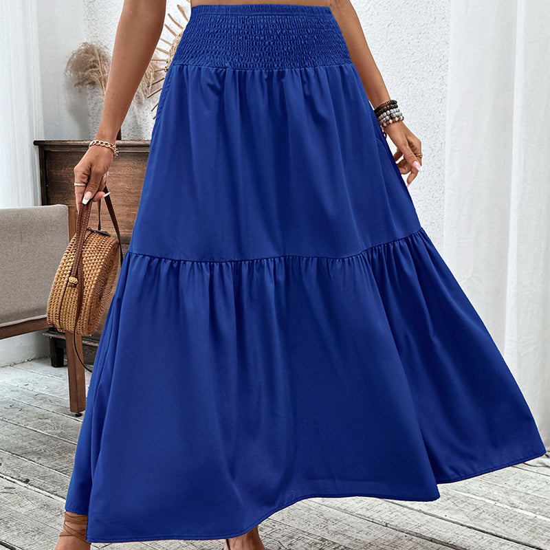 Jupe longue évasée à taille haute et smocks pour femme