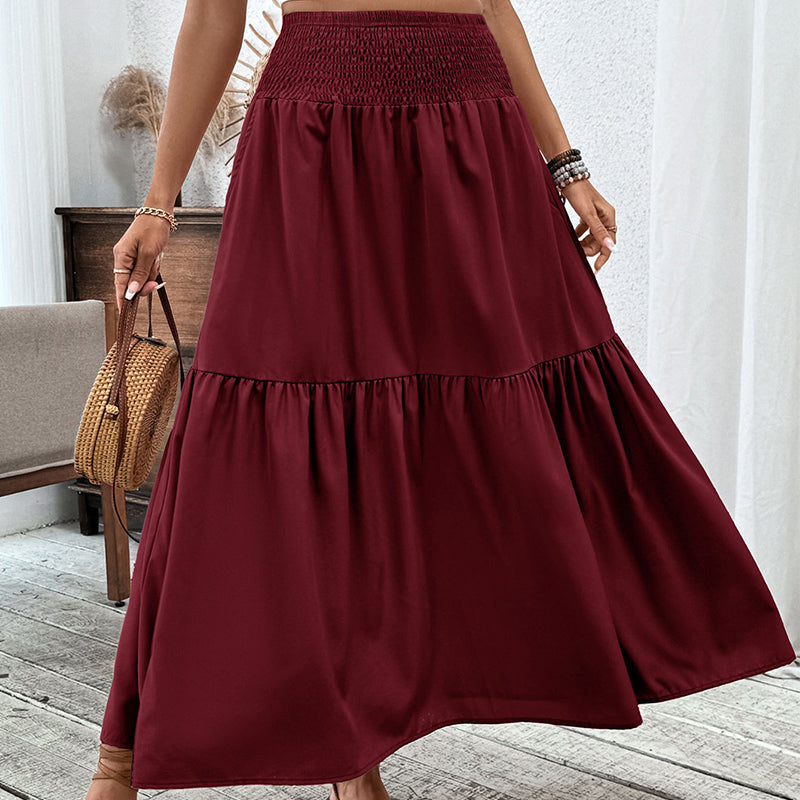 Jupe longue évasée à taille haute et smocks pour femme