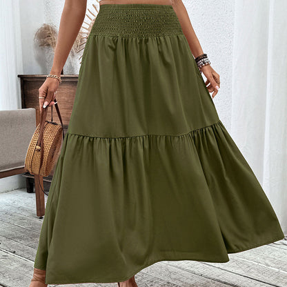 Jupe longue évasée à taille haute et smocks pour femme