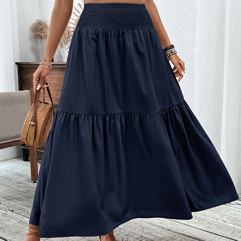 Jupe longue évasée à taille haute et smocks pour femme
