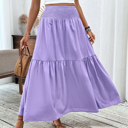 Jupe longue évasée à taille haute et smocks pour femme