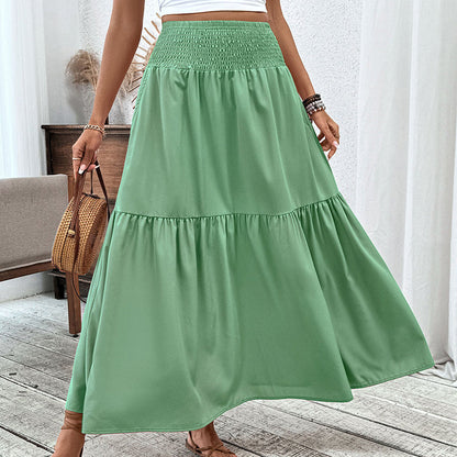 Jupe longue évasée à taille haute et smocks pour femme