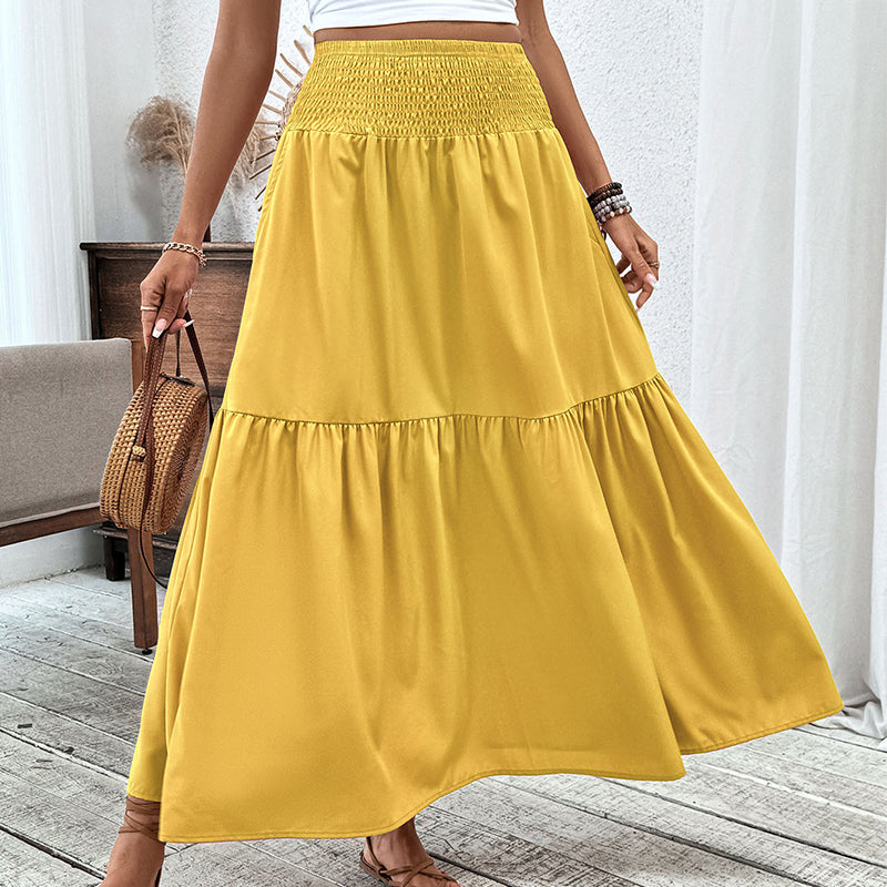 Jupe longue évasée à taille haute et smocks pour femme