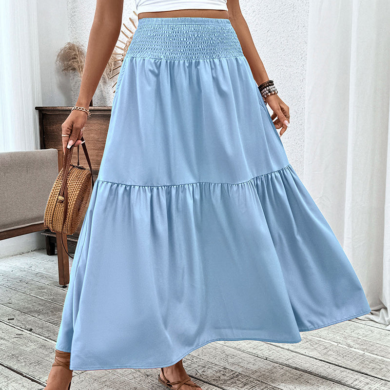 Jupe longue évasée à taille haute et smocks pour femme