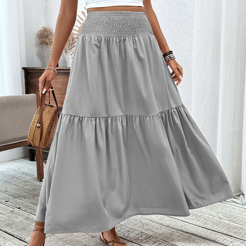 Jupe longue évasée à taille haute et smocks pour femme