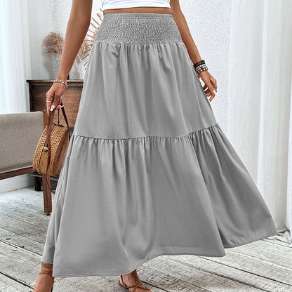 Jupe longue évasée à taille haute et smocks pour femme