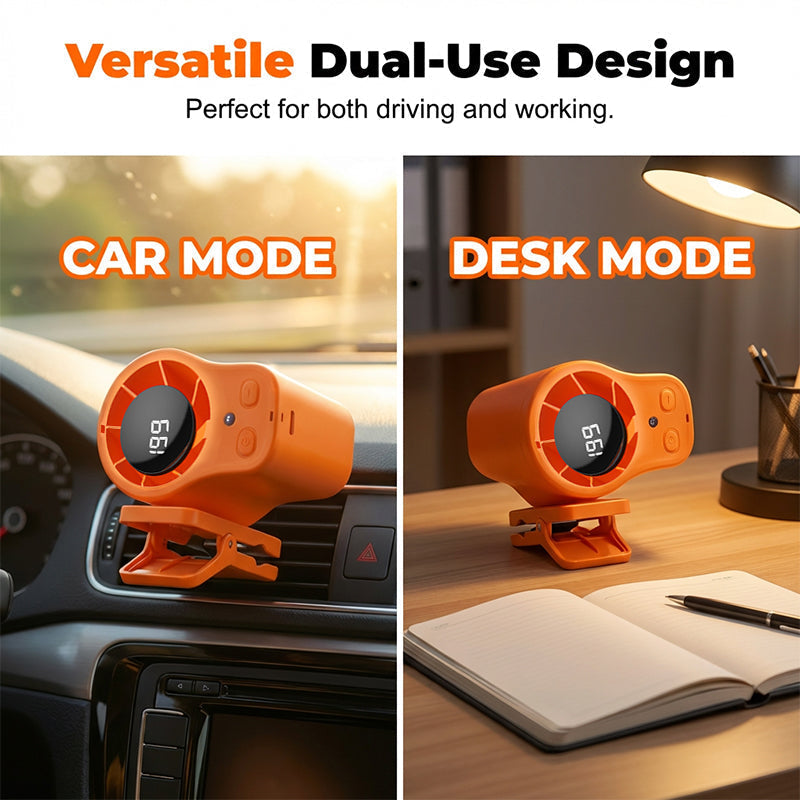🌀🌬️ PROMO FLASH 56% ! Ventilateur Personnel USB Mains Libres – Fixation Grille Aération Voiture ou Bureau, Écran LED, Silencieux (<36dB), Batterie 2000/4000mAh, 3 Couleurs 🚗