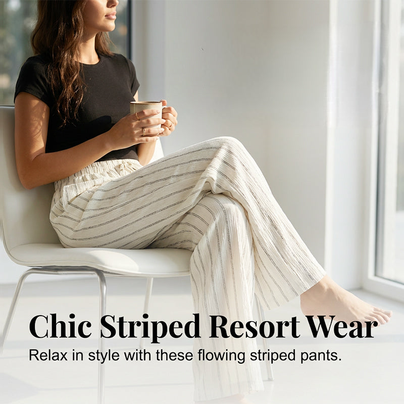 👖 50 % DE RÉDUCTION EN CE MOMENT ! Pantalon large à rayures pour femme avec cordon de serrage – Léger, respirant et à taille ajustable pour un look chic et décontracté ✨🍃