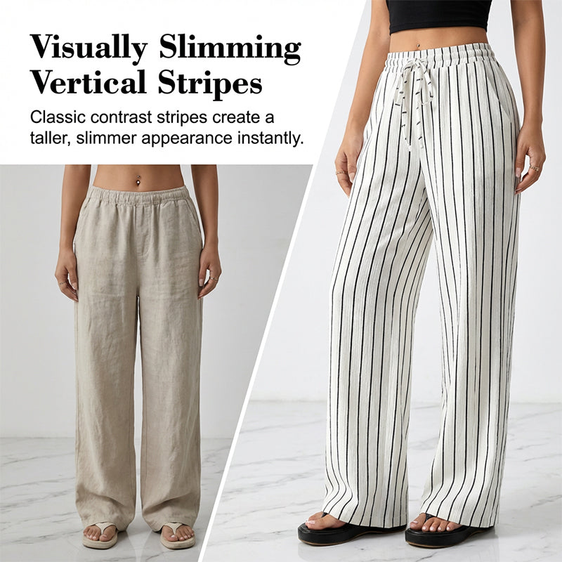 👖 50 % DE RÉDUCTION EN CE MOMENT ! Pantalon large à rayures pour femme avec cordon de serrage – Léger, respirant et à taille ajustable pour un look chic et décontracté ✨🍃