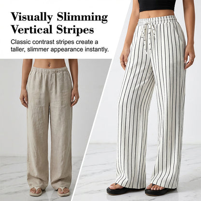 👖 50 % DE RÉDUCTION EN CE MOMENT ! Pantalon large à rayures pour femme avec cordon de serrage – Léger, respirant et à taille ajustable pour un look chic et décontracté ✨🍃