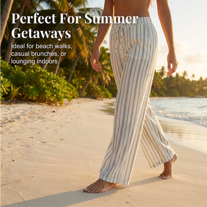👖 50 % DE RÉDUCTION EN CE MOMENT ! Pantalon large à rayures pour femme avec cordon de serrage – Léger, respirant et à taille ajustable pour un look chic et décontracté ✨🍃