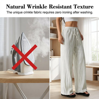 👖 50 % DE RÉDUCTION EN CE MOMENT ! Pantalon large à rayures pour femme avec cordon de serrage – Léger, respirant et à taille ajustable pour un look chic et décontracté ✨🍃