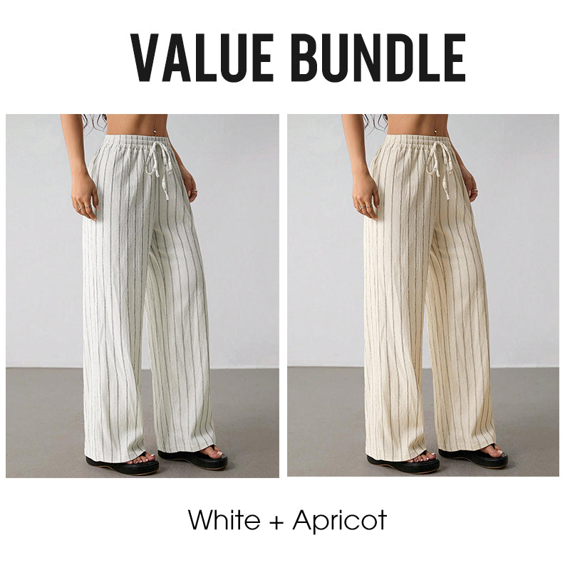 👖 50 % DE RÉDUCTION EN CE MOMENT ! Pantalon large à rayures pour femme avec cordon de serrage – Léger, respirant et à taille ajustable pour un look chic et décontracté ✨🍃