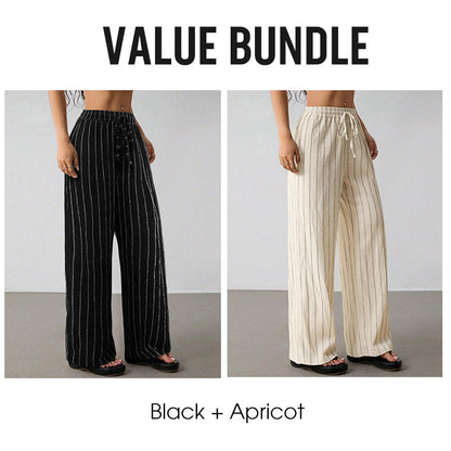 👖 50 % DE RÉDUCTION EN CE MOMENT ! Pantalon large à rayures pour femme avec cordon de serrage – Léger, respirant et à taille ajustable pour un look chic et décontracté ✨🍃