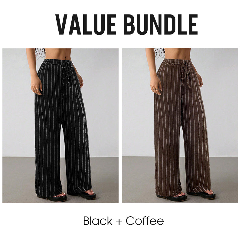 👖 50 % DE RÉDUCTION EN CE MOMENT ! Pantalon large à rayures pour femme avec cordon de serrage – Léger, respirant et à taille ajustable pour un look chic et décontracté ✨🍃