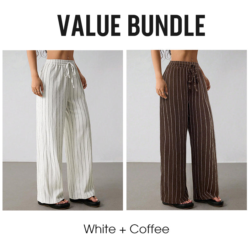 👖 50 % DE RÉDUCTION EN CE MOMENT ! Pantalon large à rayures pour femme avec cordon de serrage – Léger, respirant et à taille ajustable pour un look chic et décontracté ✨🍃