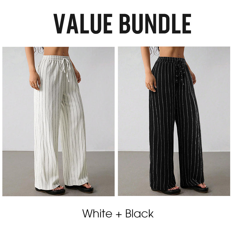 👖 50 % DE RÉDUCTION EN CE MOMENT ! Pantalon large à rayures pour femme avec cordon de serrage – Léger, respirant et à taille ajustable pour un look chic et décontracté ✨🍃